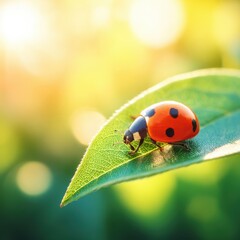 Fototapeta premium Close-up of a ladybug on a green leaf