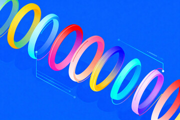Colorful Circular Rings on Blue Background