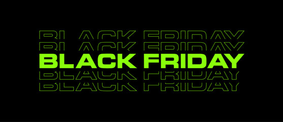 Black Friday Sale Typography Banner &ndash; Modern Linear Text Illustration on Black Background &ndash; Creative Promotional Design Template for Black Friday Advertising, Online Shopping, and Marketing Campaigns