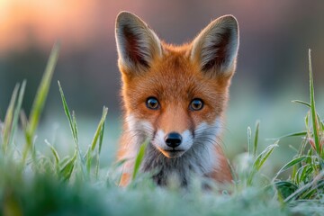 Naklejka premium Close-up of a red fox in tall grass