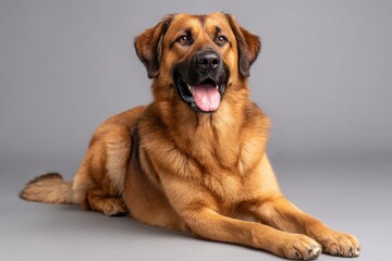 Obraz premium Cute dog portrait on grey background