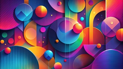 Vibrant Abstract Composition Featuring Overlapping Circles, Stripes, and Spheres in a Multitude of Bold Colors