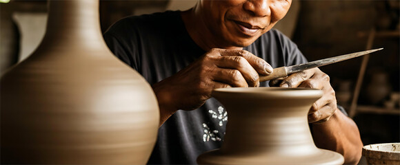 Artisan Craftsperson Shaping Clay Pottery by Hand