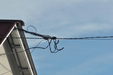 Residential Power Lines and Communication Wires Exterior Detail