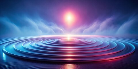 Abstract Circular Platform Rising from a Serene, Dreamlike Waterscape Under a Glowing Celestial Body