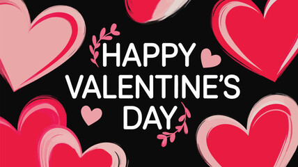 Valentine's day celebration with red and pink hearts on black background
