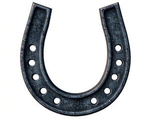 Shiny golden metal horseshoe, a good luck symbol and talisman, isolated on a white background