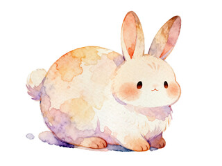 Watercolor Bunny: A charming watercolor depiction of a fluffy bunny with soft fur and expressive eyes, in a delightful pose, radiating warmth and gentleness.