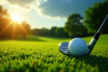 Dynamic beam highlights golf club & ball, sharp focus, shadow, game