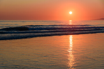 Sunset in Tarifa in southern Spain. View of the sunset in the ocean