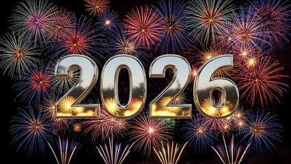 Golden 2026 numbers with fireworks luxury new year celebration background design