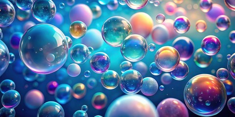 Enchanted Orb Cluster A Symphony of Iridescent Spheres Floating in a Dreamlike Azure Abyss