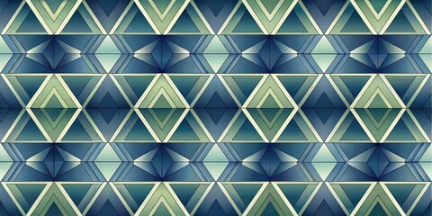Abstract Geometric Pattern with Interlocking Triangles and Diamonds in Shades of Blue and Green