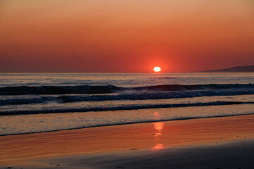 Sunset in Tarifa in southern Spain. View of the sunset in the ocean