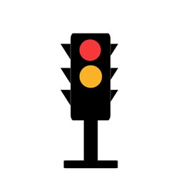 Red orange color traffic signal light icon on white background flat style