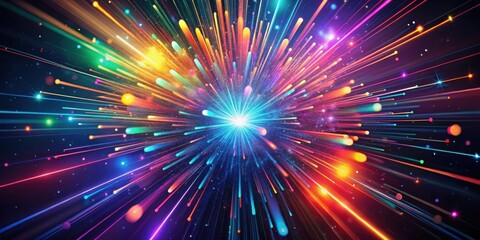 Abstract Burst of Vibrant Light Streaks and Glowing Particles in a Dark Background