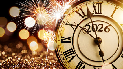 Antique gold clock on a wall, its retro Roman numeral dial marking the old hours and minutes toward a New Year deadline