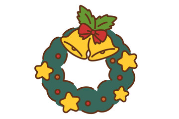 手描き風のかわいいクリスマスリース ジングルベル ベル