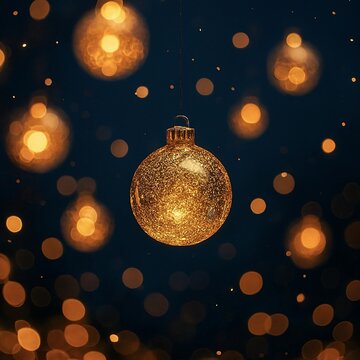 christmas background with golden balls and ornaments glowing, aesthetic