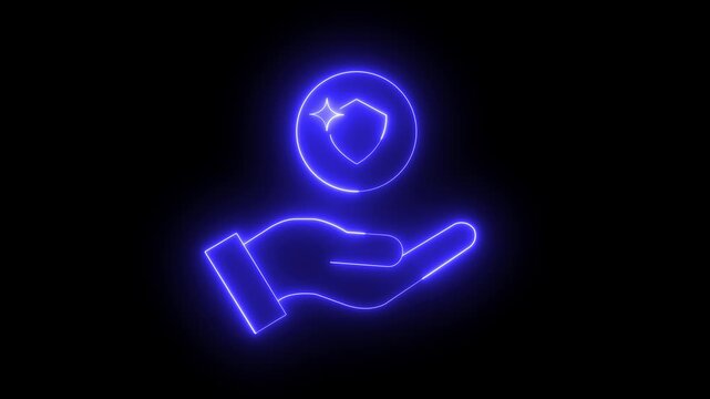 Animated black line icon of hand tossing a coin that morphs into a shield and key symbol. Represents financial safety, savings protection, Isolated illustration on dark background. Transition alpha ,