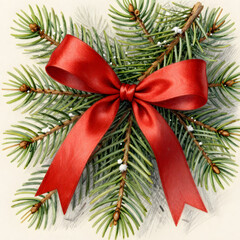 christmas tree branch with red bow