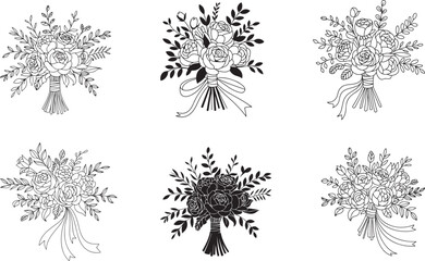 Black and White Hand-Drawn Floral Bouquets