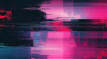 Glitching vibrant abstract background showcasing distorted pixel lines and digital noise, presenting a modern visual effect with pink, black, and blue hues