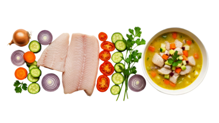 Fresh Fish Fillet with Vegetables for Fish Soup Recipe Ingredients