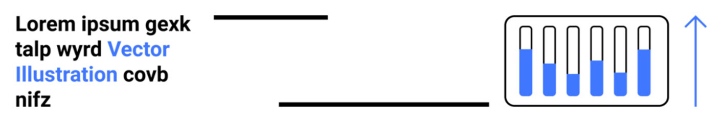 Obraz premium Text block aligned with a bar chart representing data growth and analytics. Up arrow signifies upward trends. Ideal for analytics, progress, metrics, data visualization, growth tracking, business