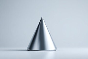 Fototapeta premium Modern Cone Composition: A singular, sleek silver cone rests on a light background, exuding simplicity and elegance in its form.