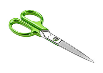 Obraz premium Green scissors with chrome blades on a white background