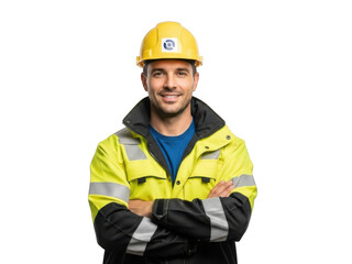 Fototapeta premium Construction worker wearing safety gear and standing confidently