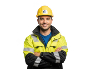 Construction worker wearing safety gear and standing confidently