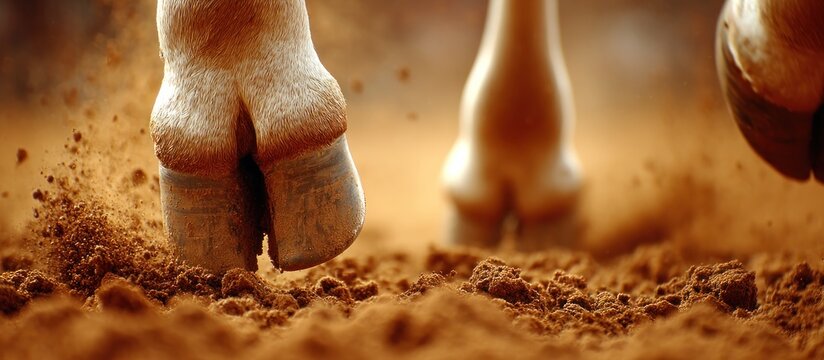Close-up of Animal Hooves Crushing Dry Earth.