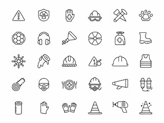 Collection of safety and hazard icons representing protection and danger