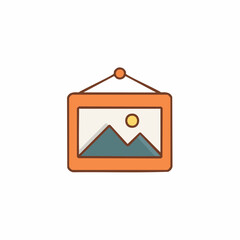 Hanging framed picture of a mountain range at sunrise home decor and art for interior design projects and presentations