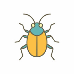 Naklejka premium Simple beetle icon in vector format featuring a bright yellow body and blue head with antennae and six legs