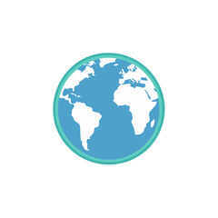 Fototapeta premium Globe Icon: World map graphic in blue, white continents, ocean background.