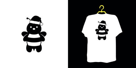 Black and white panda with santa hat on t-shirt bear