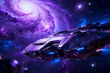 Spaceship in Cosmic Nebula Galaxy Space