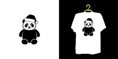 Black and white panda wearing santa hat on t shirt © Razia