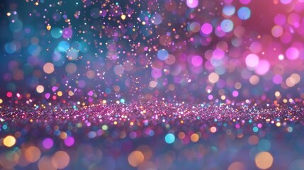 Sparkling pink and purple glitter background with festive bokeh lights. Abstract colorful texture for a party or celebration