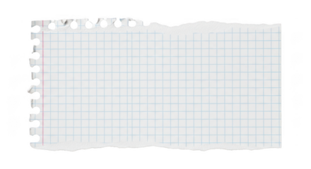 Torn graph paper with red margin line isolated on transparent background