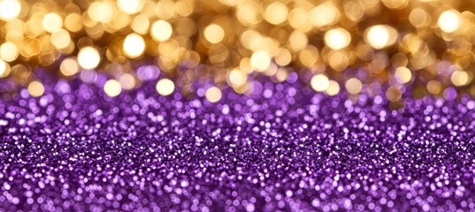 Elegant festive backdrop featuring shimmering gold and purple bokeh lights for holiday celebrations