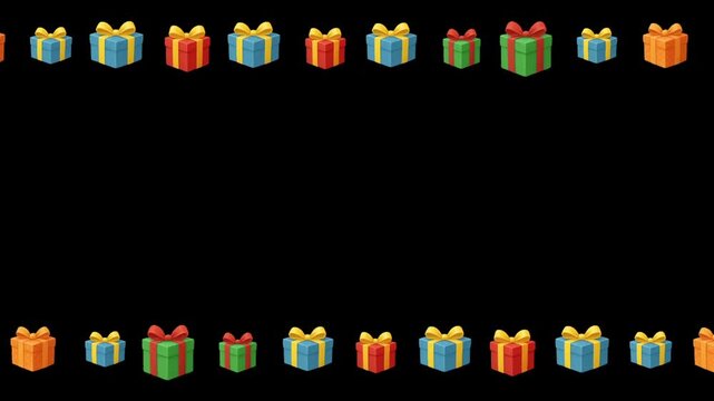 Colorful gift boxes decorative frame on plain black background