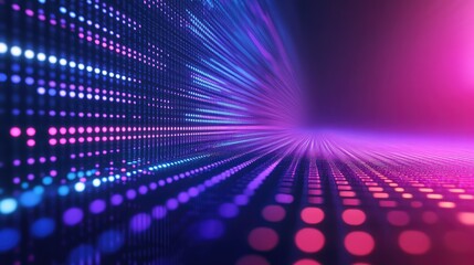 Abstract digital background showing data flowing through a vibrant neon light tunnel, visualizing technology, internet, and information transfer concepts