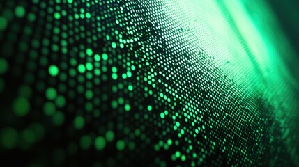 Green illuminated dots creating an abstract digital background, portraying data flow, technological innovation, and network communication with a modern, futuristic aesthetic