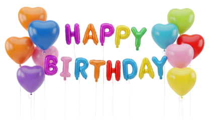 Happy birthday colorful balloons isolated on transparent background