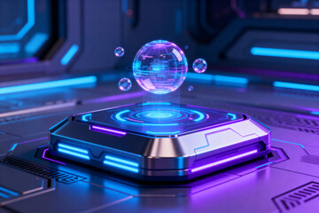 Futuristic Holographic Sphere on Sci-fi Platform