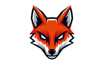 Obraz premium A fierce and stylized orange fox head logo with sharp features and intense eyes.